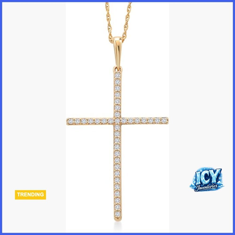 10K Yellow Gold Lab Grown Diamond Cross Crucifix Pendant Necklace
